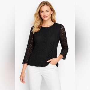 Talbots Black Eyelet Lace 3/4 Sleeve Top – Size M